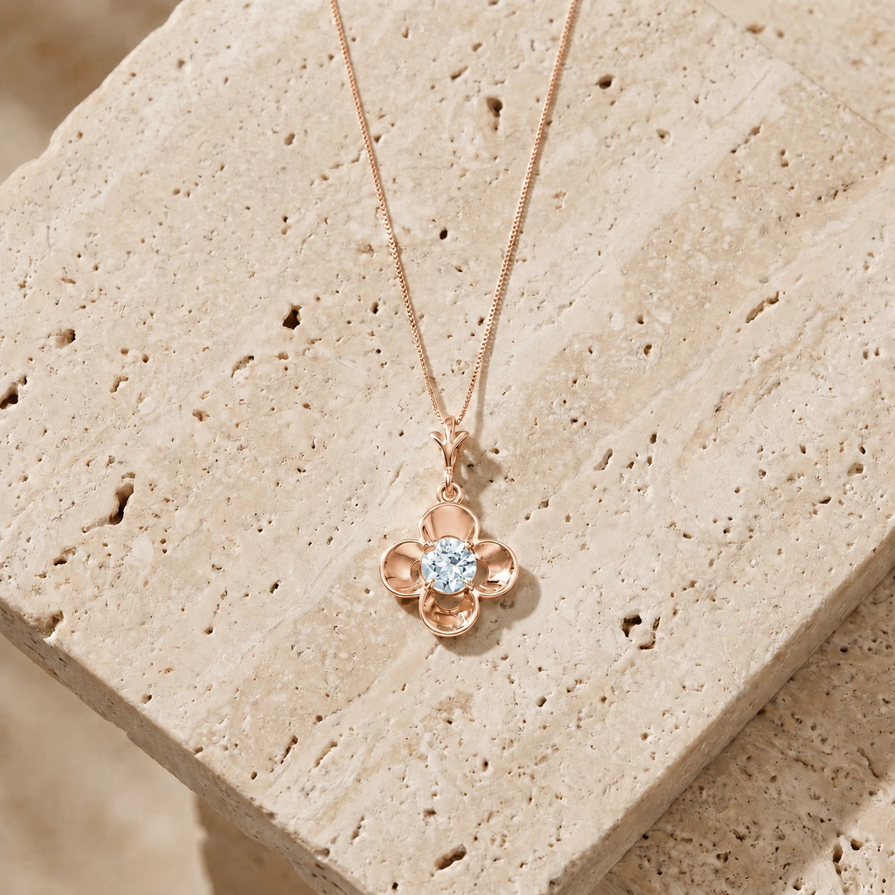Rose Gold Heritage Necklace Aquamarine 10K — Malvina