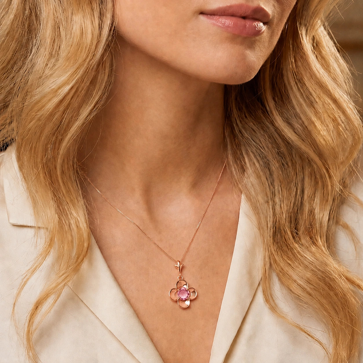 Rose Gold Heritage Necklace Pink Topaz 10K — Malvina