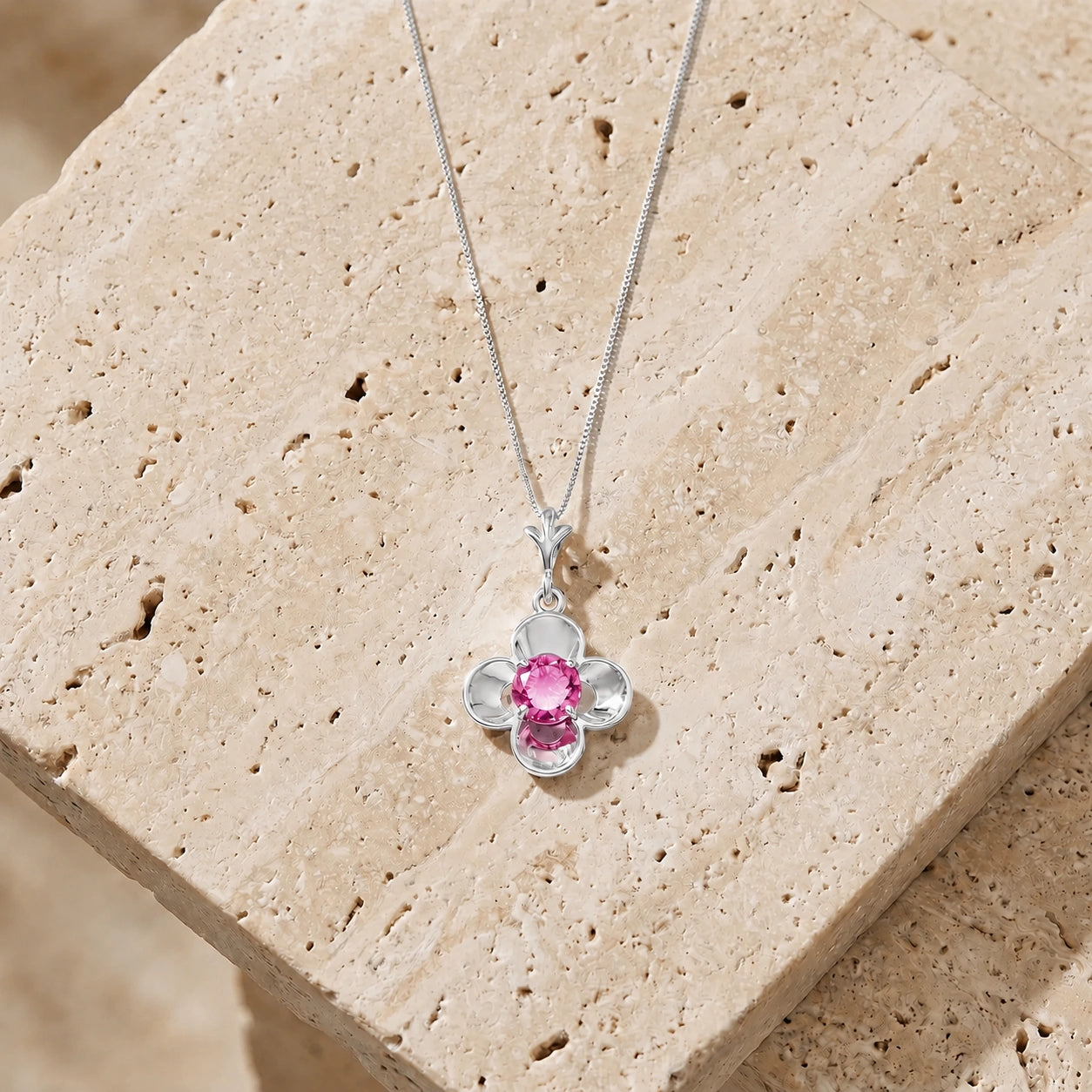 White Gold Heritage Necklace Pink Topaz 10K — Malvina
