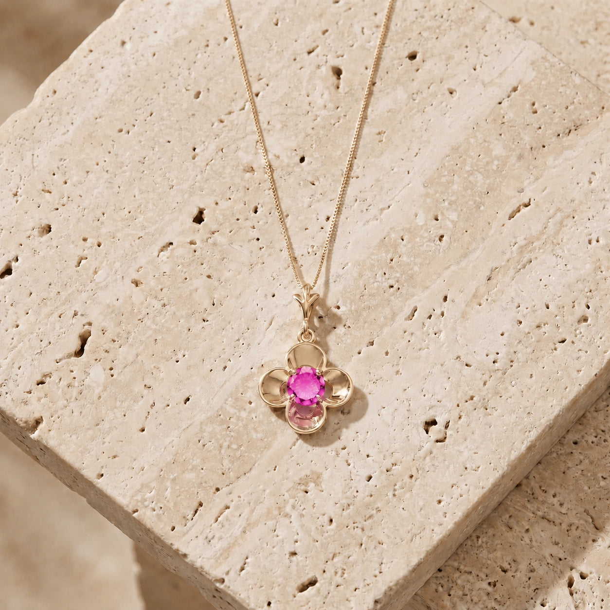 Yellow Gold Heritage Necklace Pink Topaz 10K — Malvina