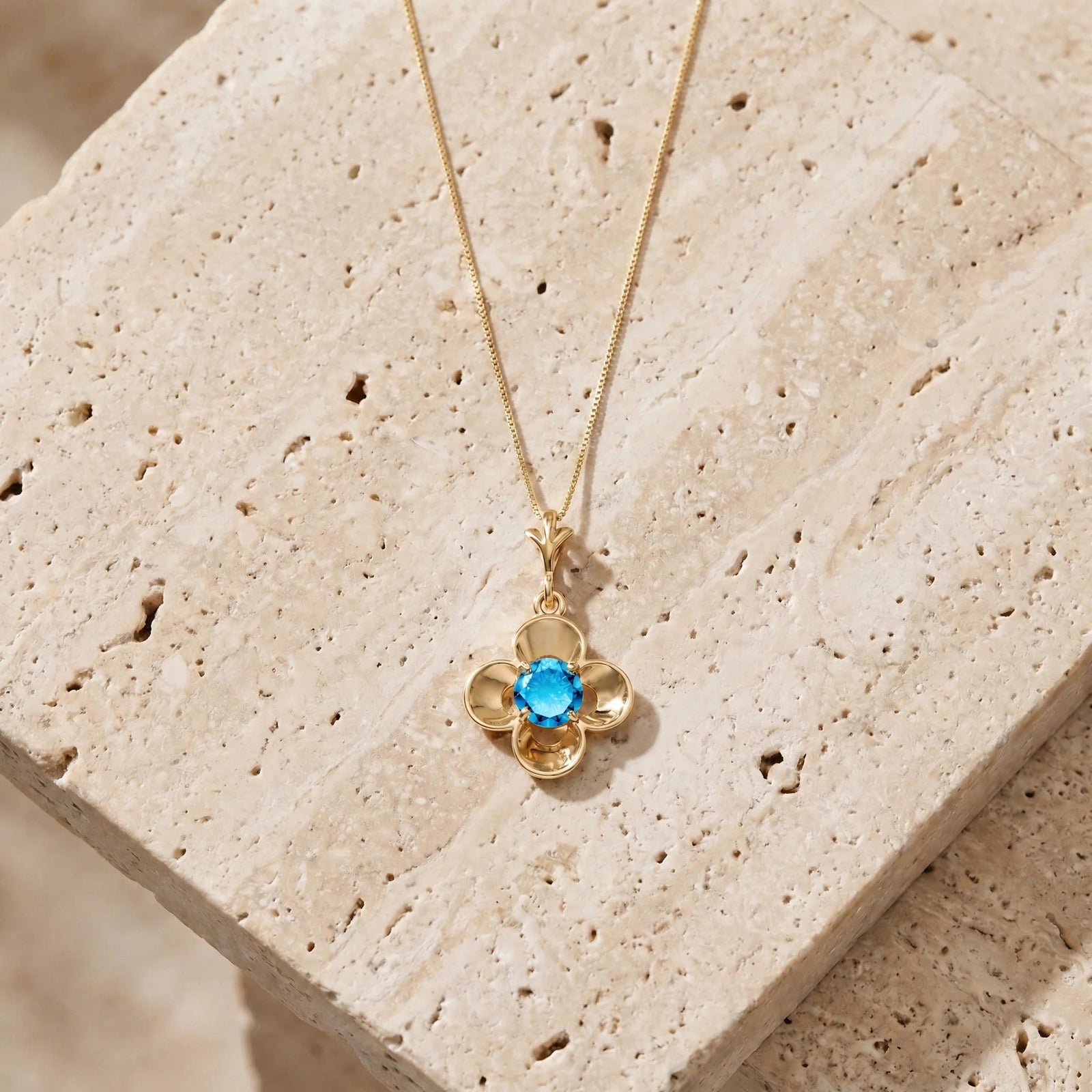Yellow Gold Heritage Necklace Blue Topaz 10K — Malvina