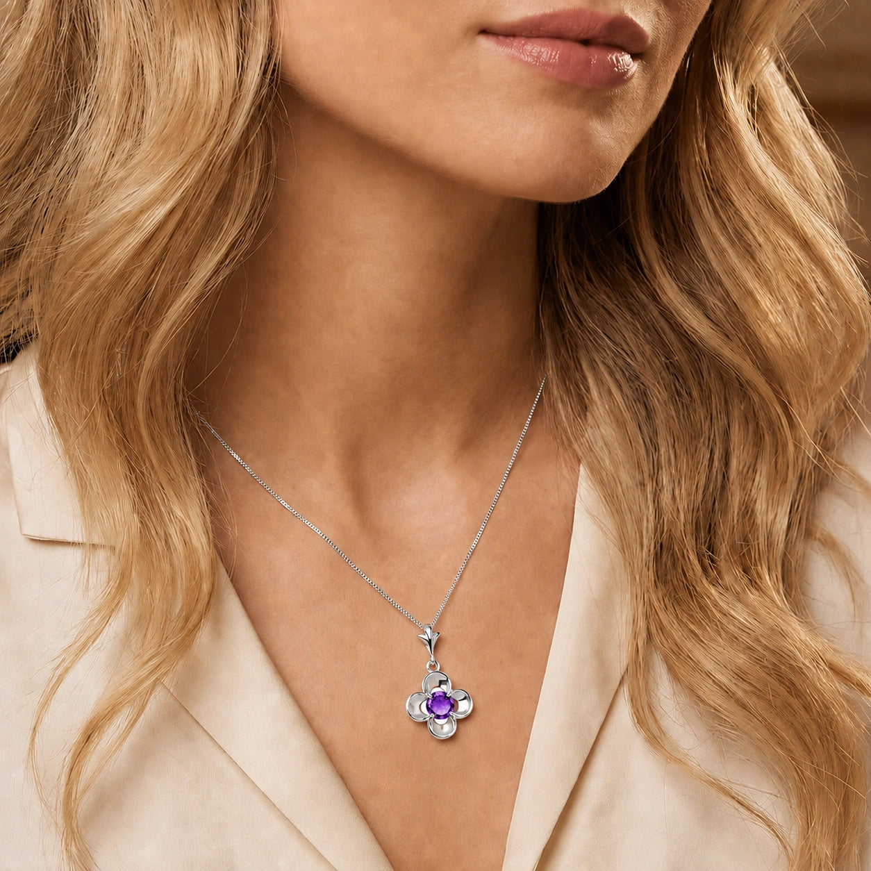 White Gold Heritage Necklace Amethyst 10K — Malvina