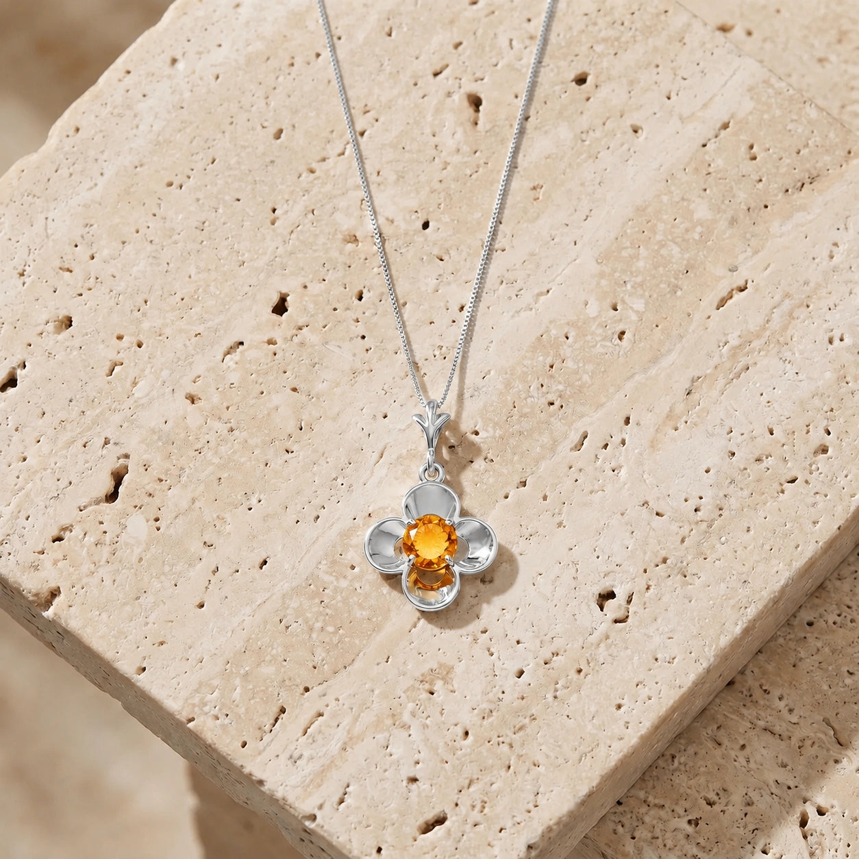 White Gold Heritage Necklace Citrine 10K — Malvina