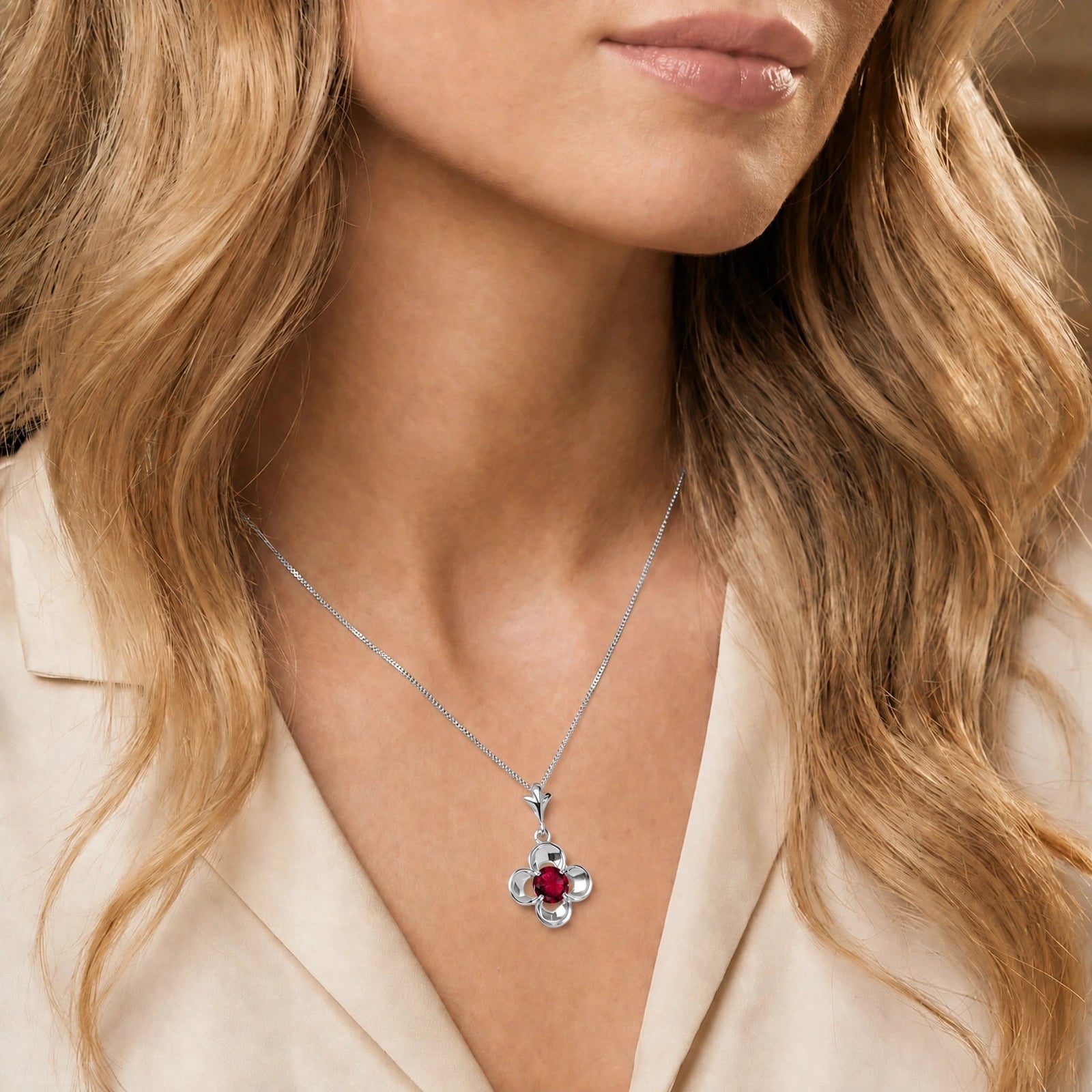 White Gold Heritage Necklace Ruby 10K — Malvina