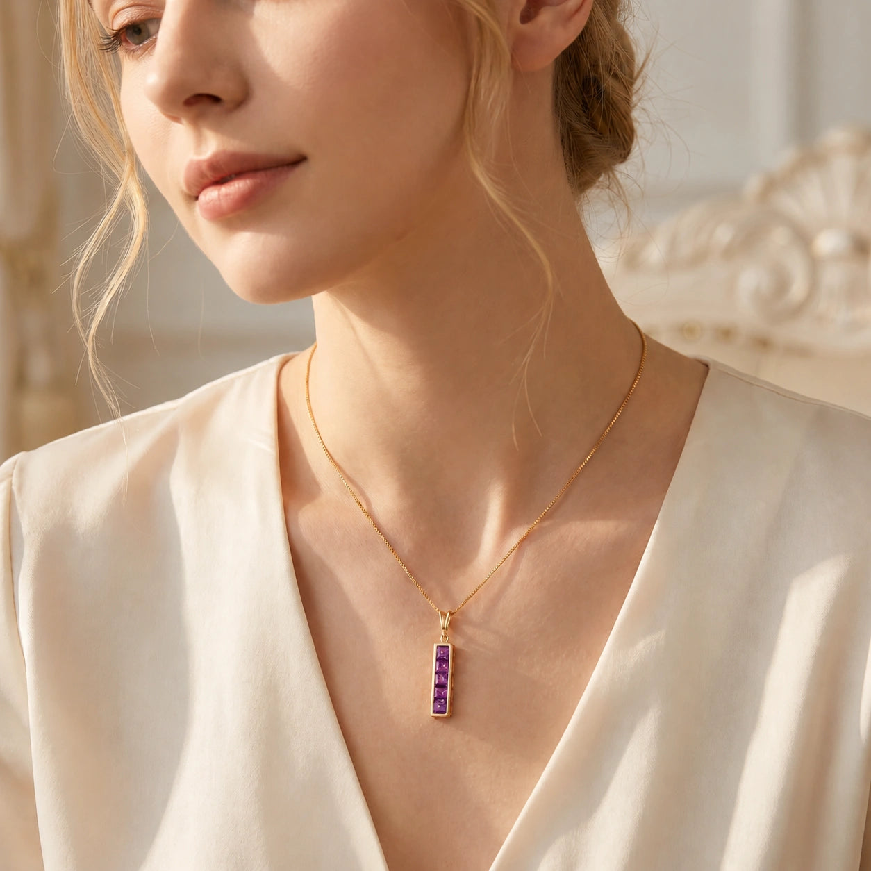 Yellow Gold Necklace Garnet 10K — Giulietta
