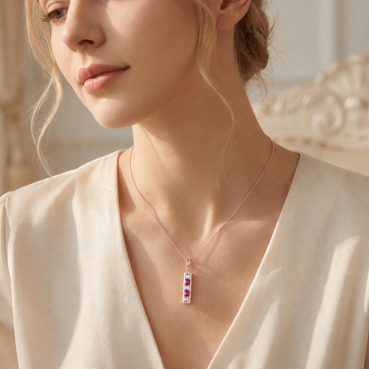 Rose Gold Necklace White Topaz 10K — Giulietta