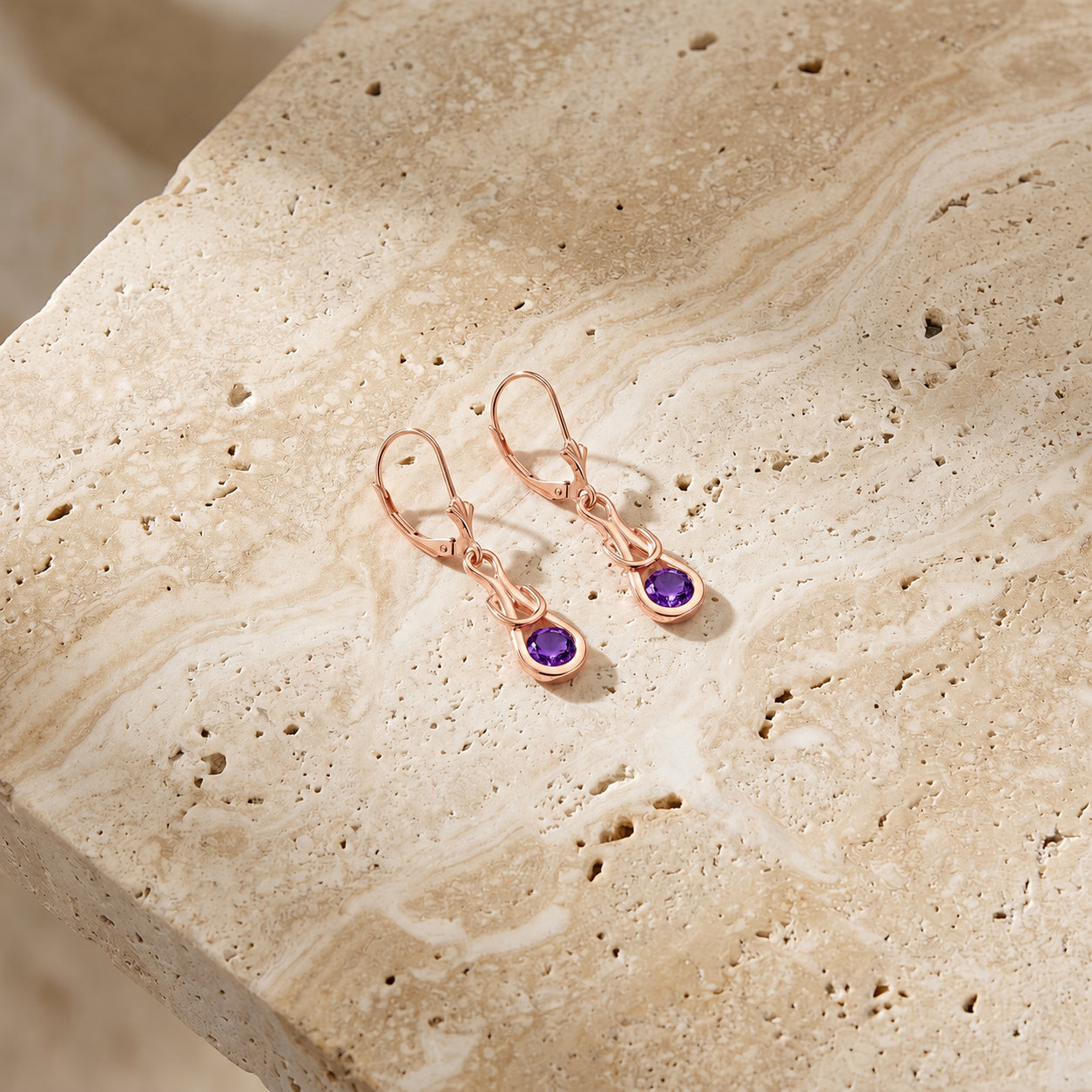 Rose Gold Earrings Amethyst 10K — Damiana