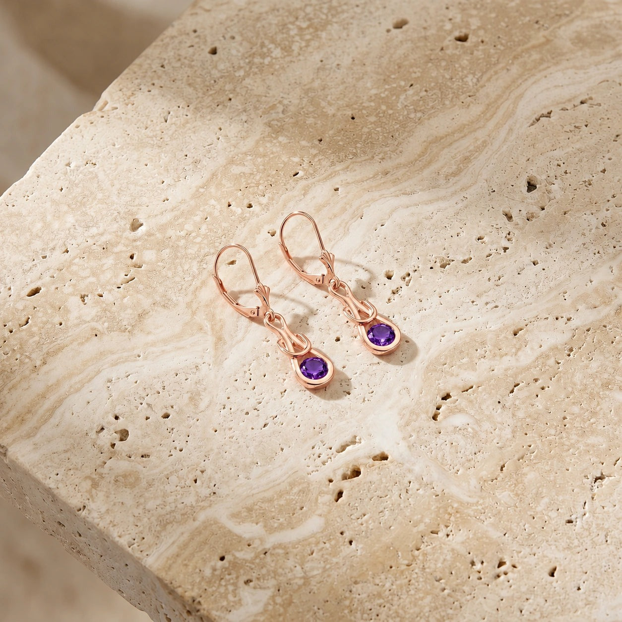 Rose Gold Earrings Amethyst 10K — Damiana