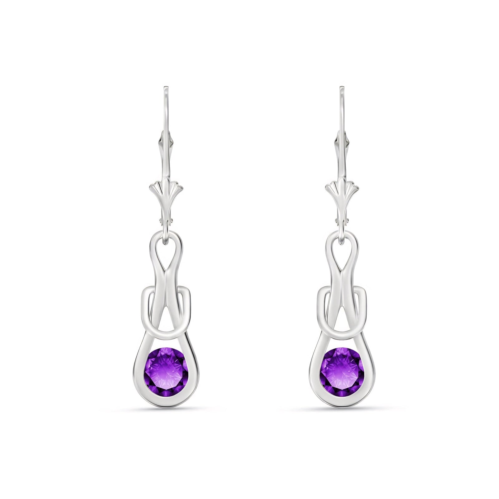 White Gold Earrings Amethyst 10K — Damiana