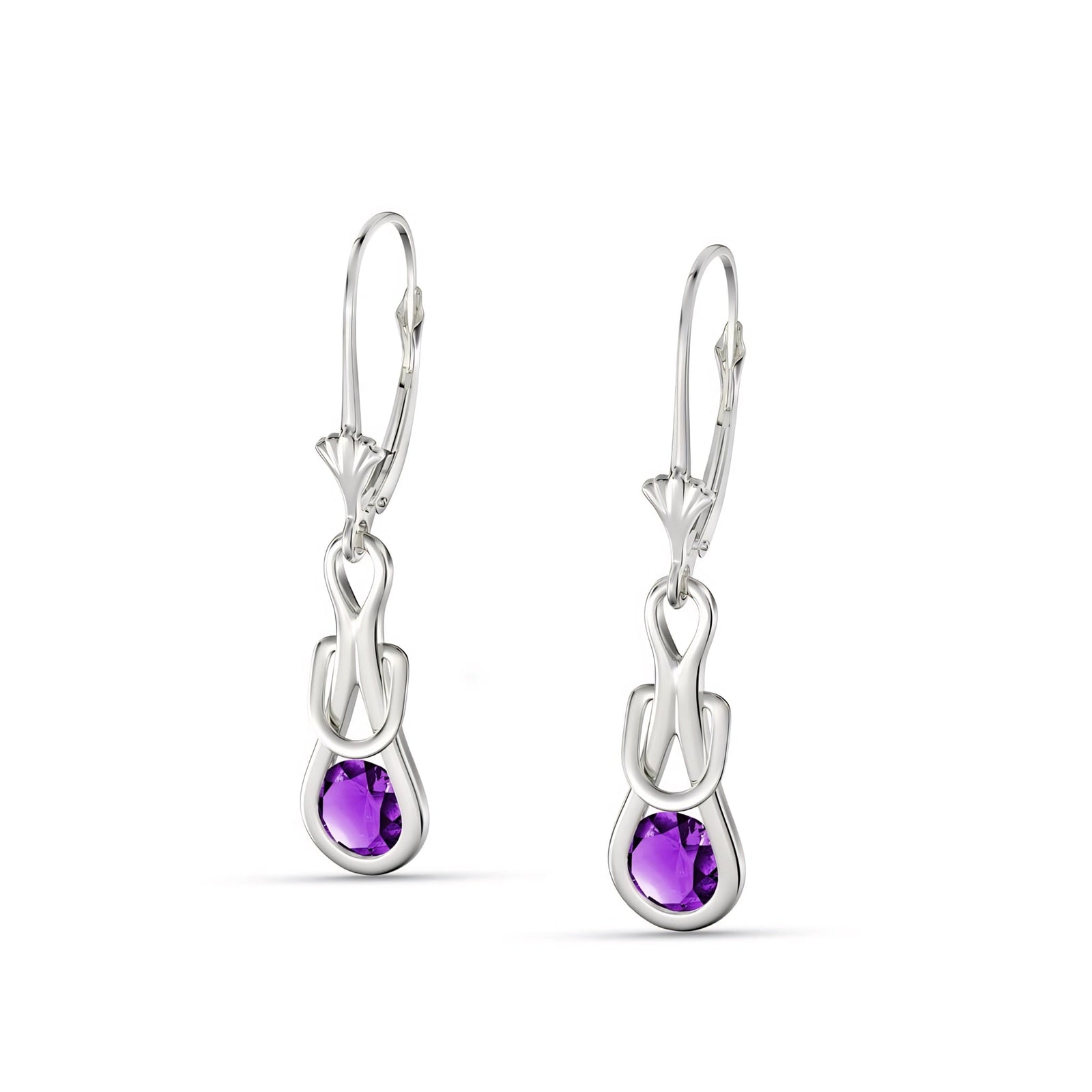 White Gold Earrings Amethyst 10K — Damiana