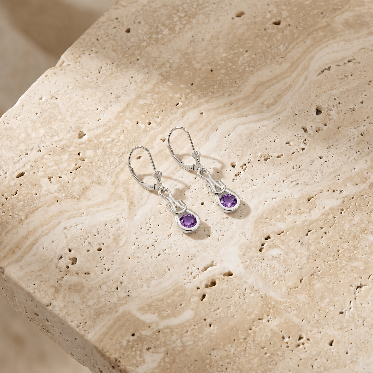 White Gold Earrings Amethyst 10K — Damiana