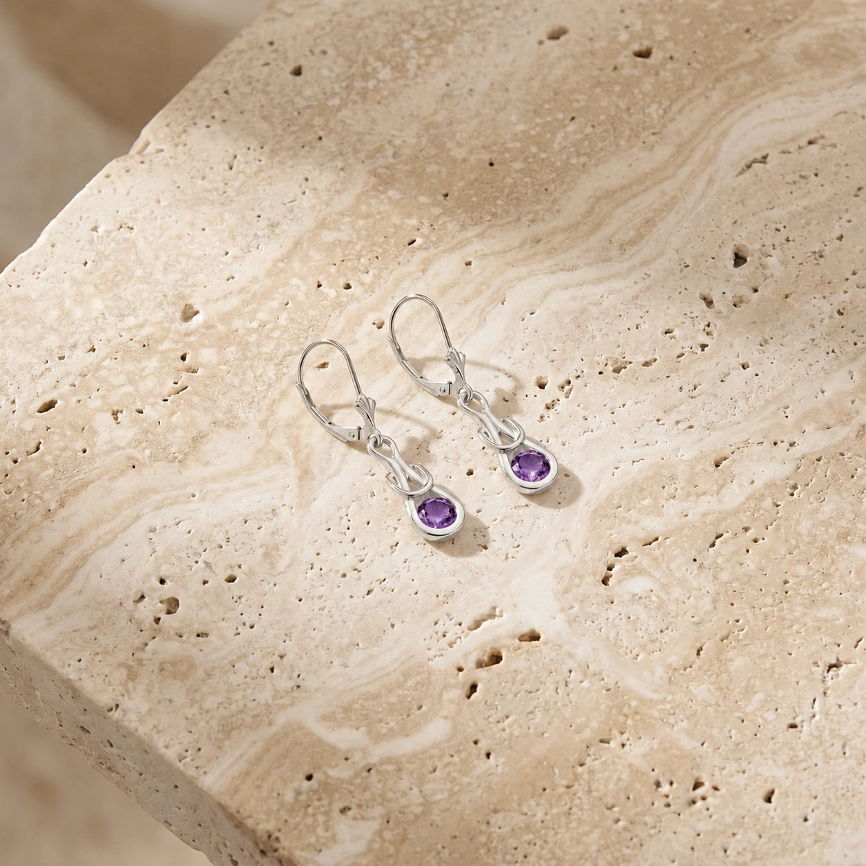 White Gold Earrings Amethyst 10K — Damiana