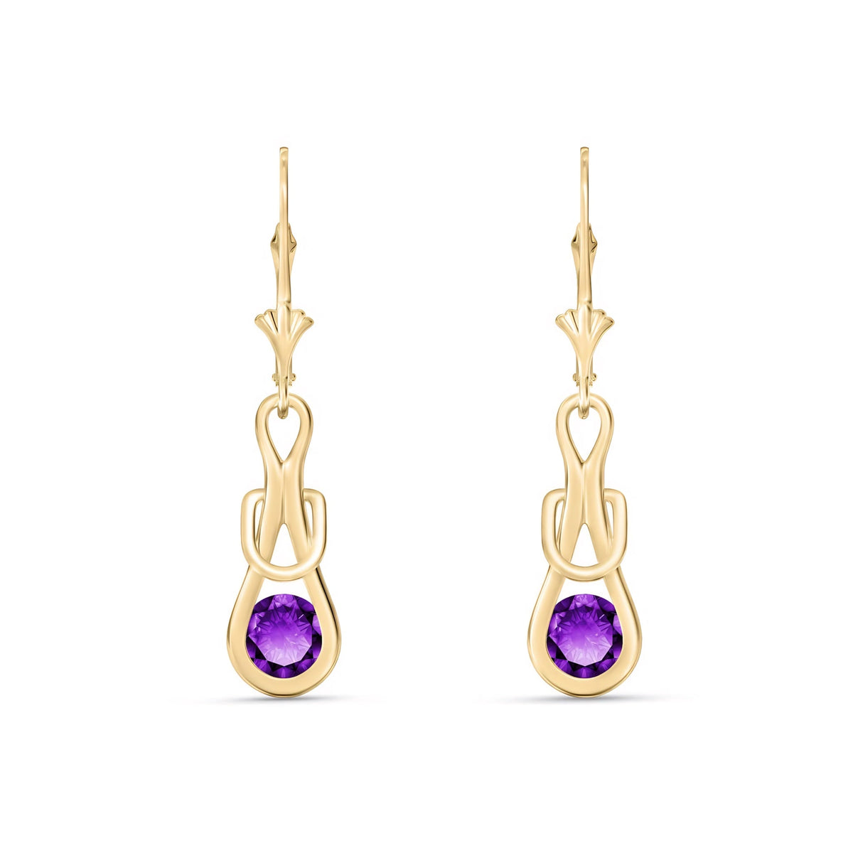Yellow Gold Earrings Amethyst 10K — Damiana
