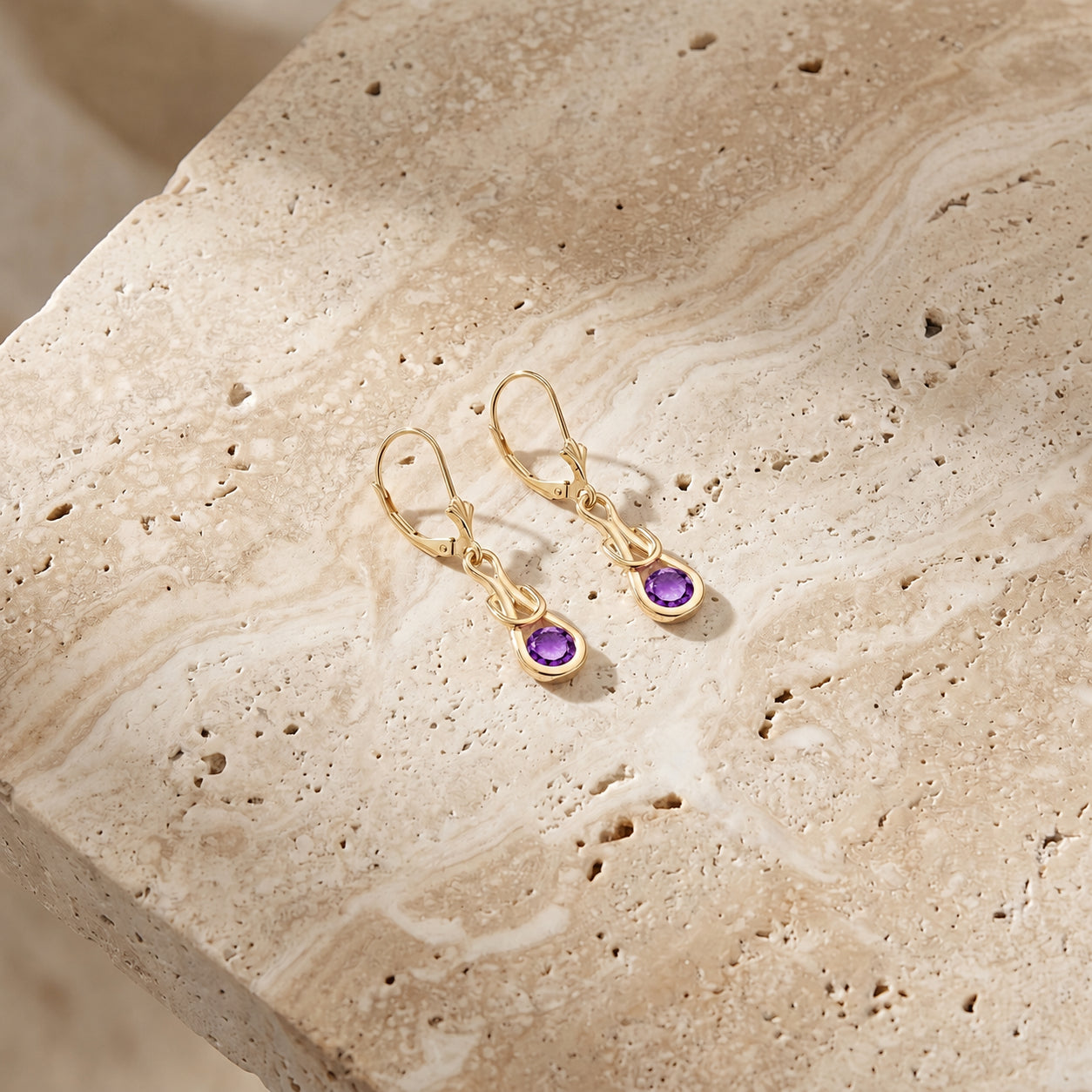 Yellow Gold Earrings Amethyst 10K — Damiana
