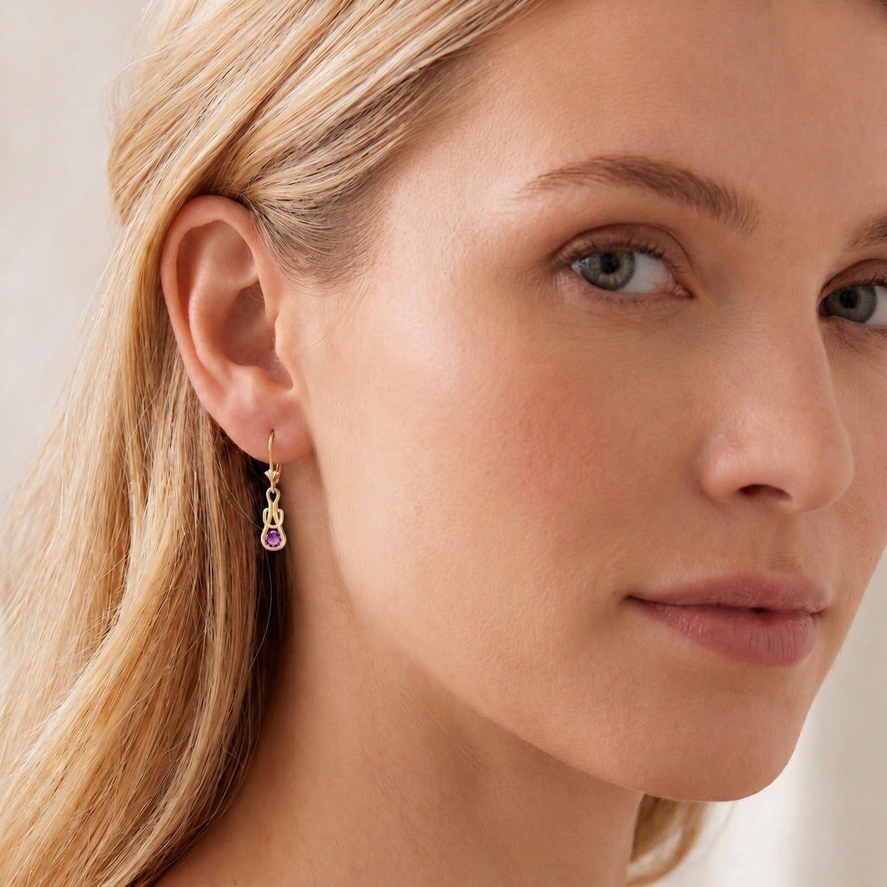 Yellow Gold Earrings Amethyst 10K — Damiana
