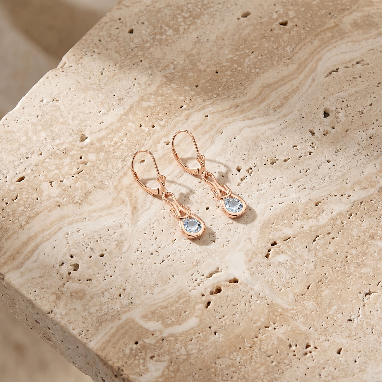 Rose Gold Earrings Blue Topaz 10K — Damiana