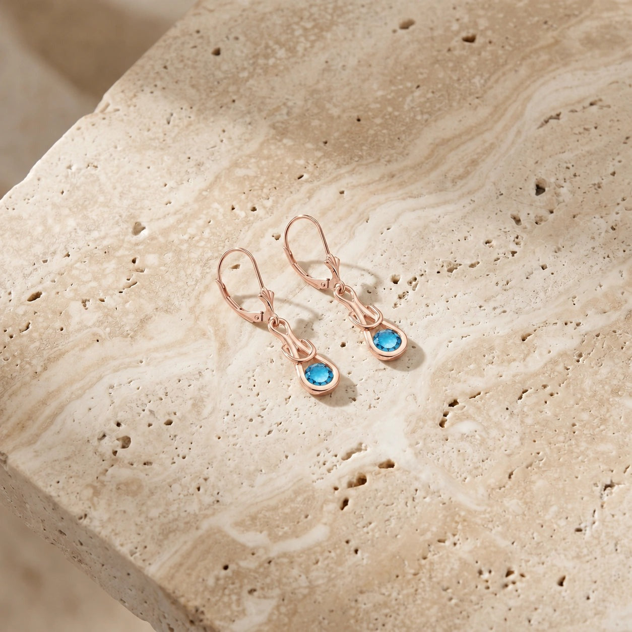Rose Gold Earrings Blue Topaz 10K — Damiana