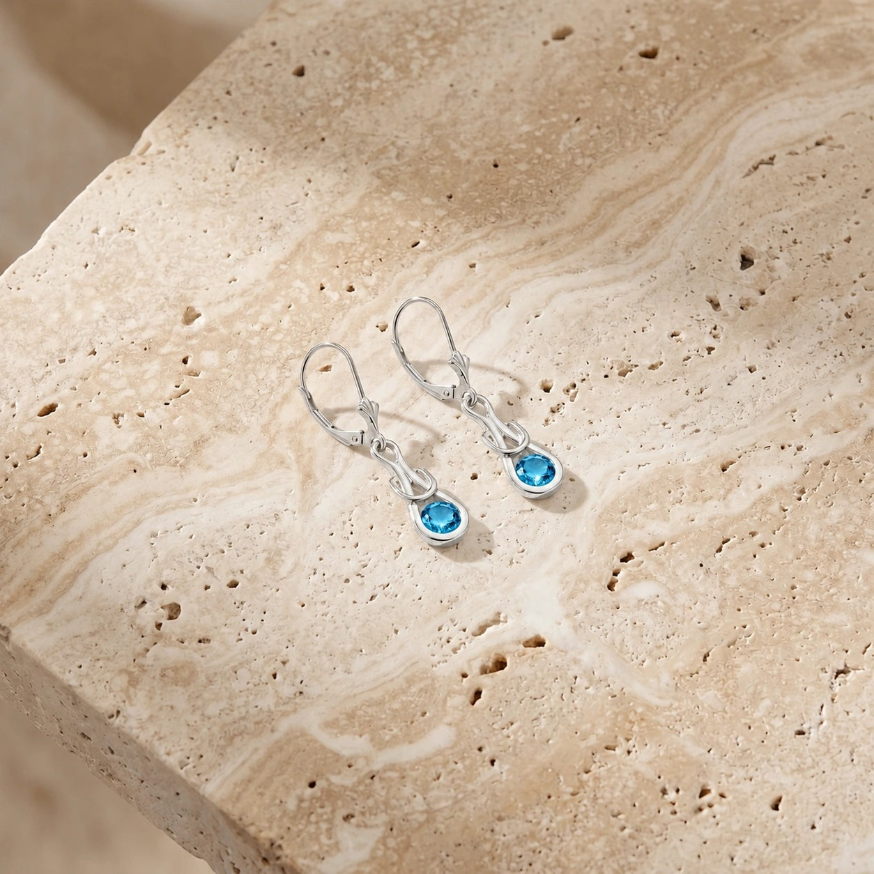 White Gold Earrings Blue Topaz 10K — Damiana
