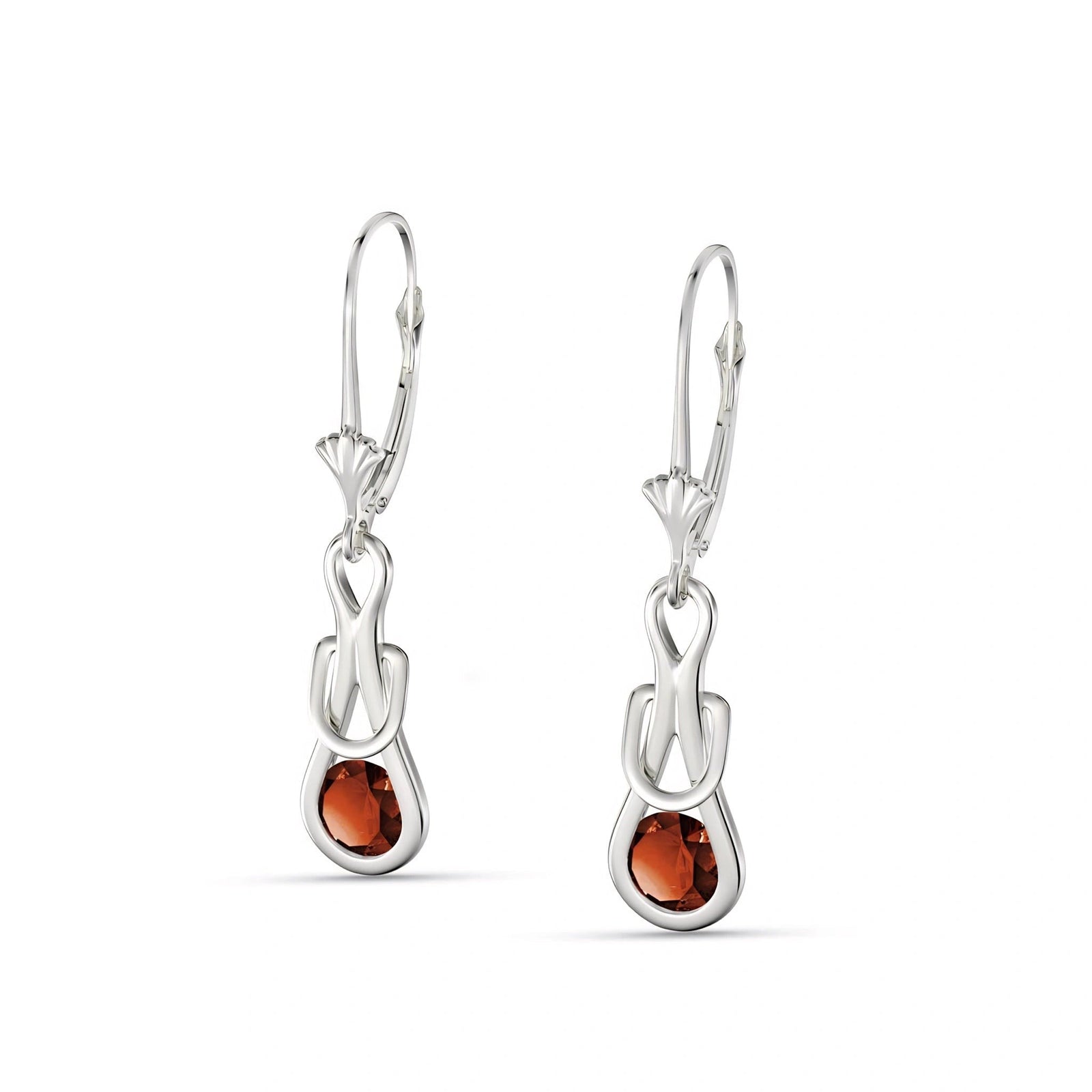 White Gold Earrings Garnet 10K — Damiana
