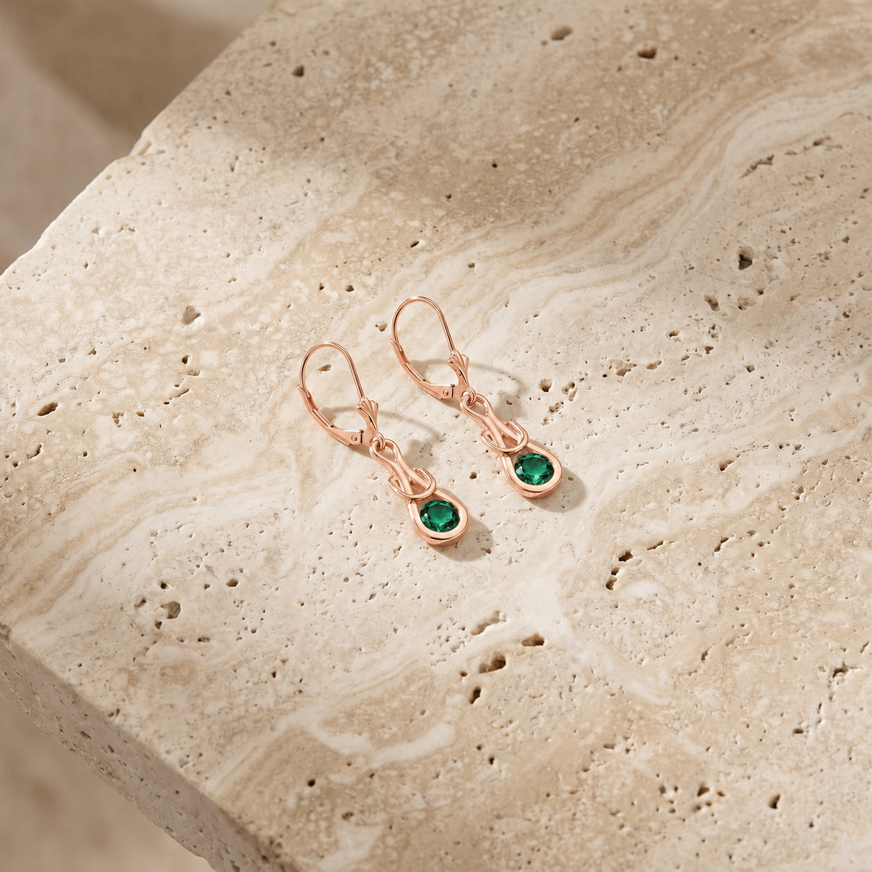 Rose Gold Earrings Emerald 10K — Damiana