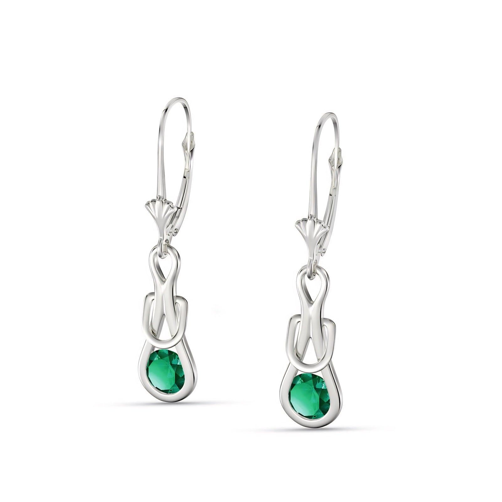 White Gold Earrings Emerald 10K — Damiana