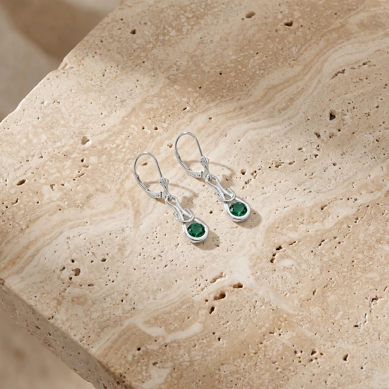 White Gold Earrings Emerald 10K — Damiana