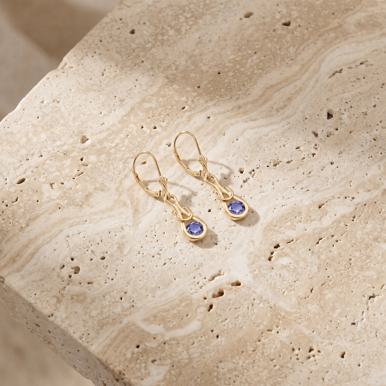 Yellow Gold Earrings Aquamarine 10K — Damiana