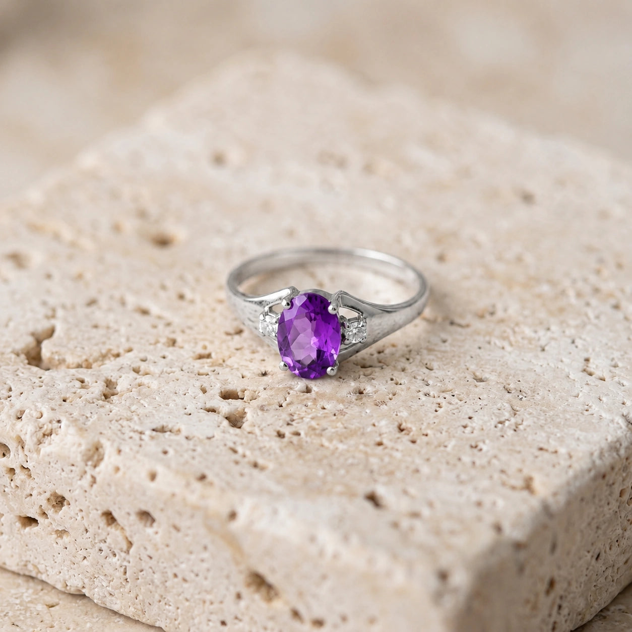 White Gold Celeste Ring Amethyst 10K — Ernesta