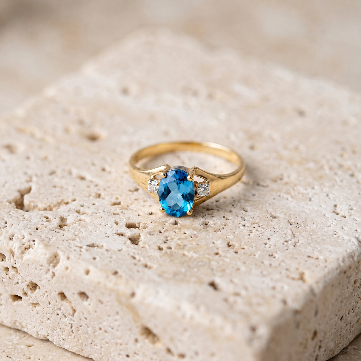 Yellow Gold Celeste Ring Blue Topaz 10K — Ernesta