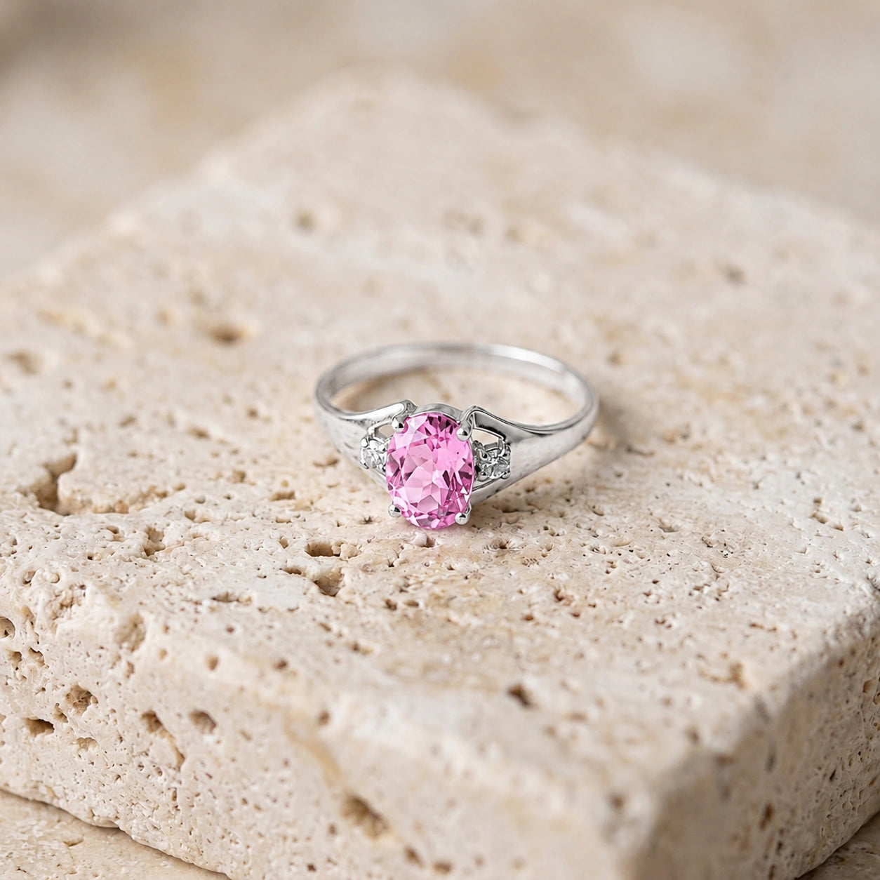 White Gold Celeste Ring Pink Topaz 10K — Ernesta