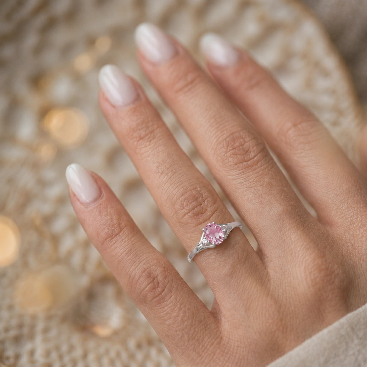 White Gold Celeste Ring Pink Topaz 10K — Ernesta