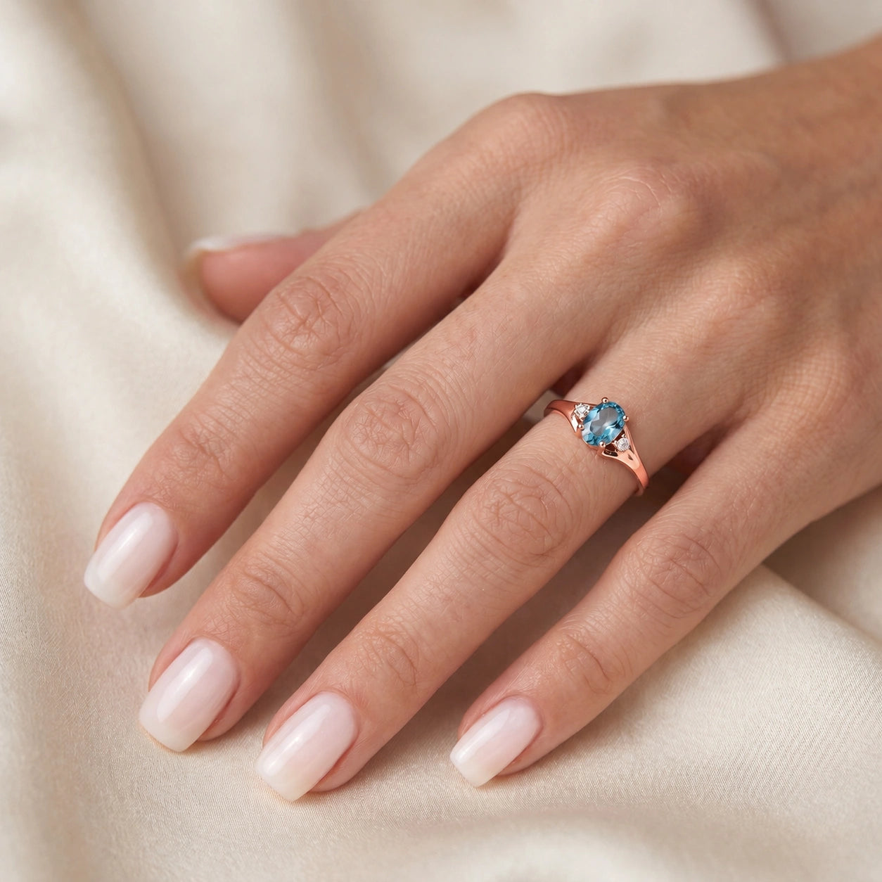 Rose Gold Diamond & Blue Topaz — Irene
