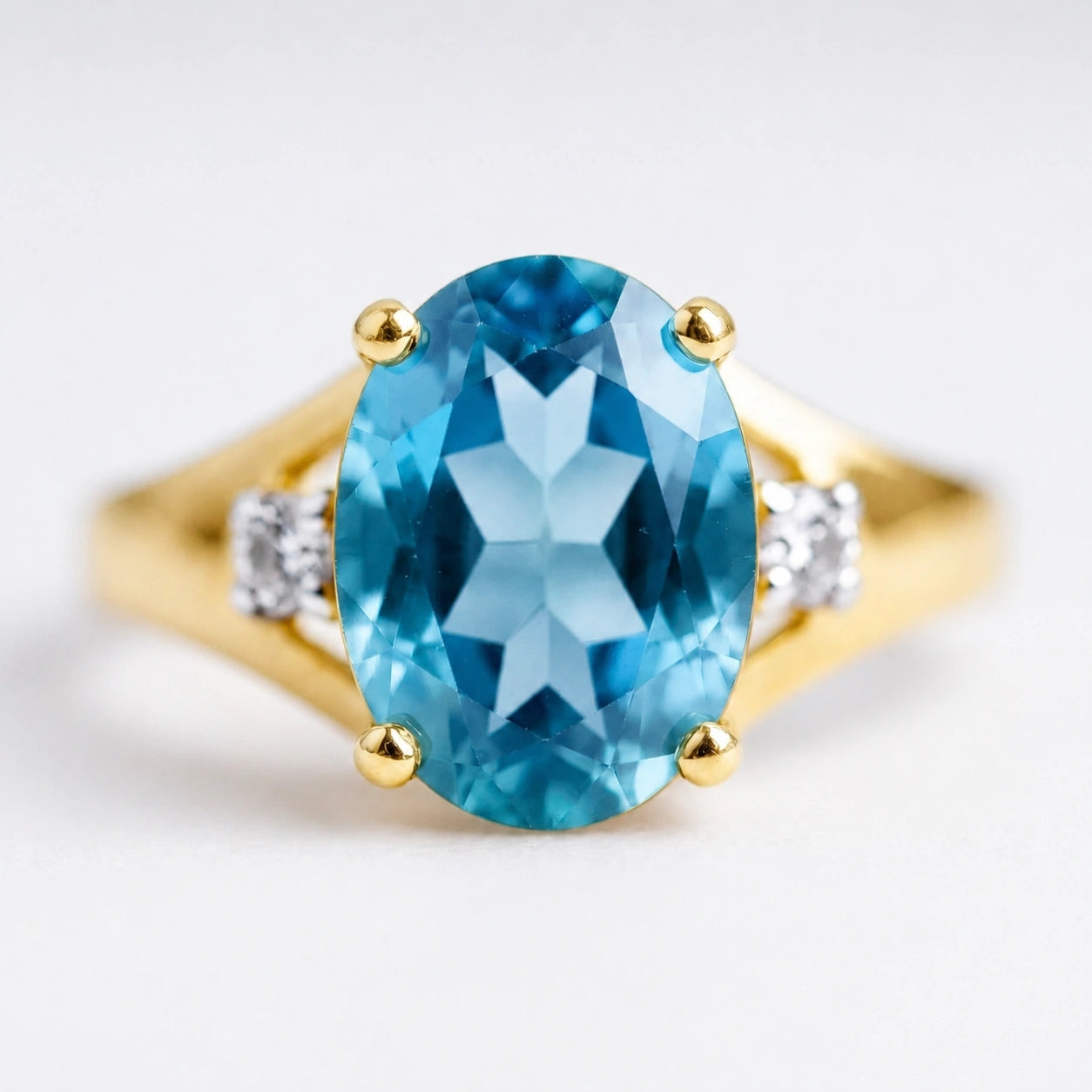 Yellow Gold Diamond & Blue Topaz — Irene