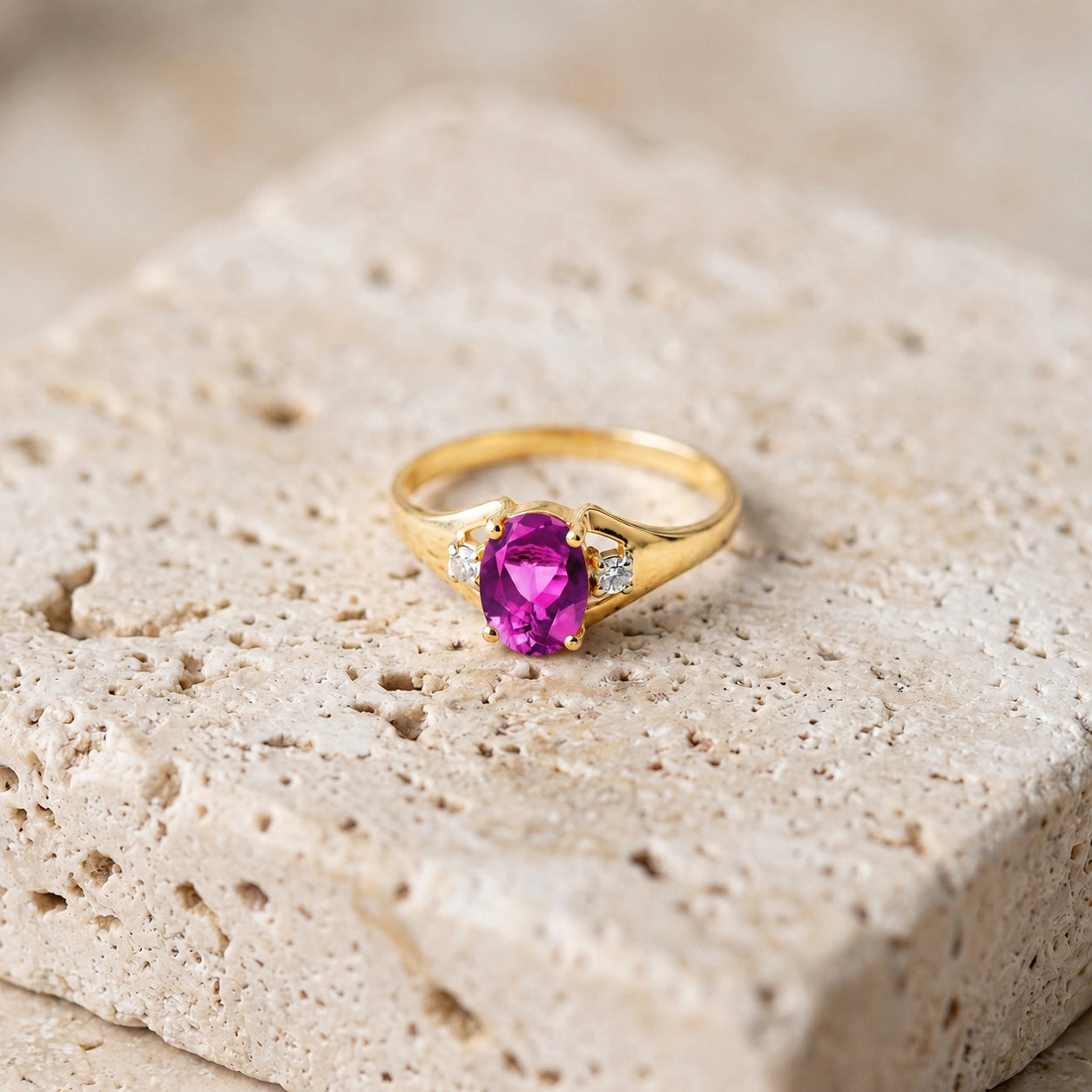 Yellow Gold Diamond & Pink Topaz — Irene