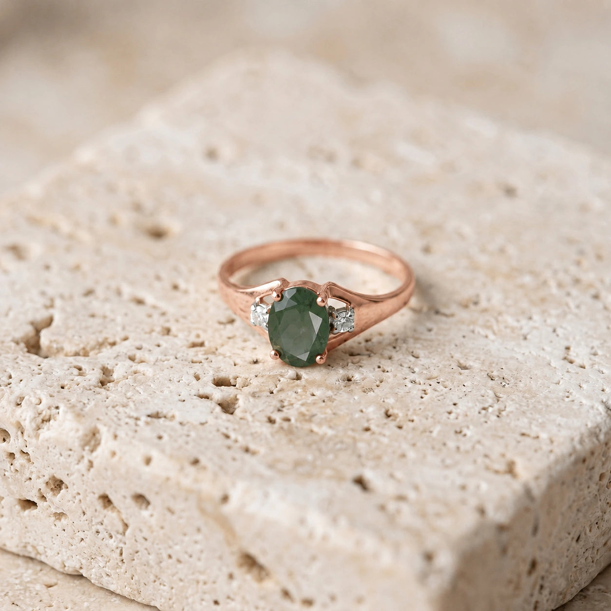Rose Gold Celeste Ring Emerald 10K — Ernesta