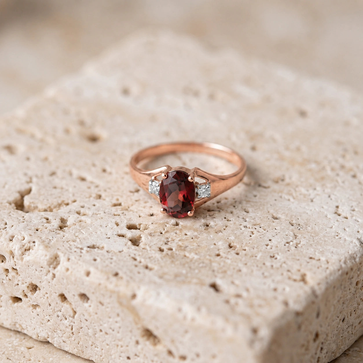 Rose Gold Celeste Ring Garnet 10K — Ernesta