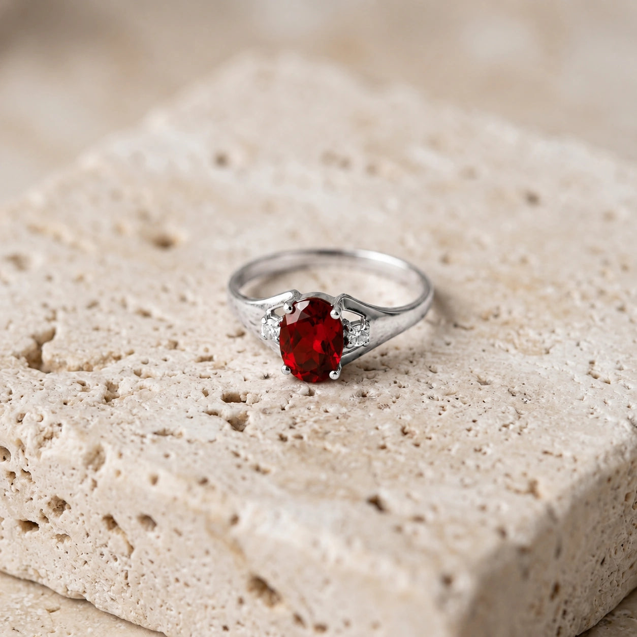 White Gold Celeste Ring Garnet 10K — Ernesta