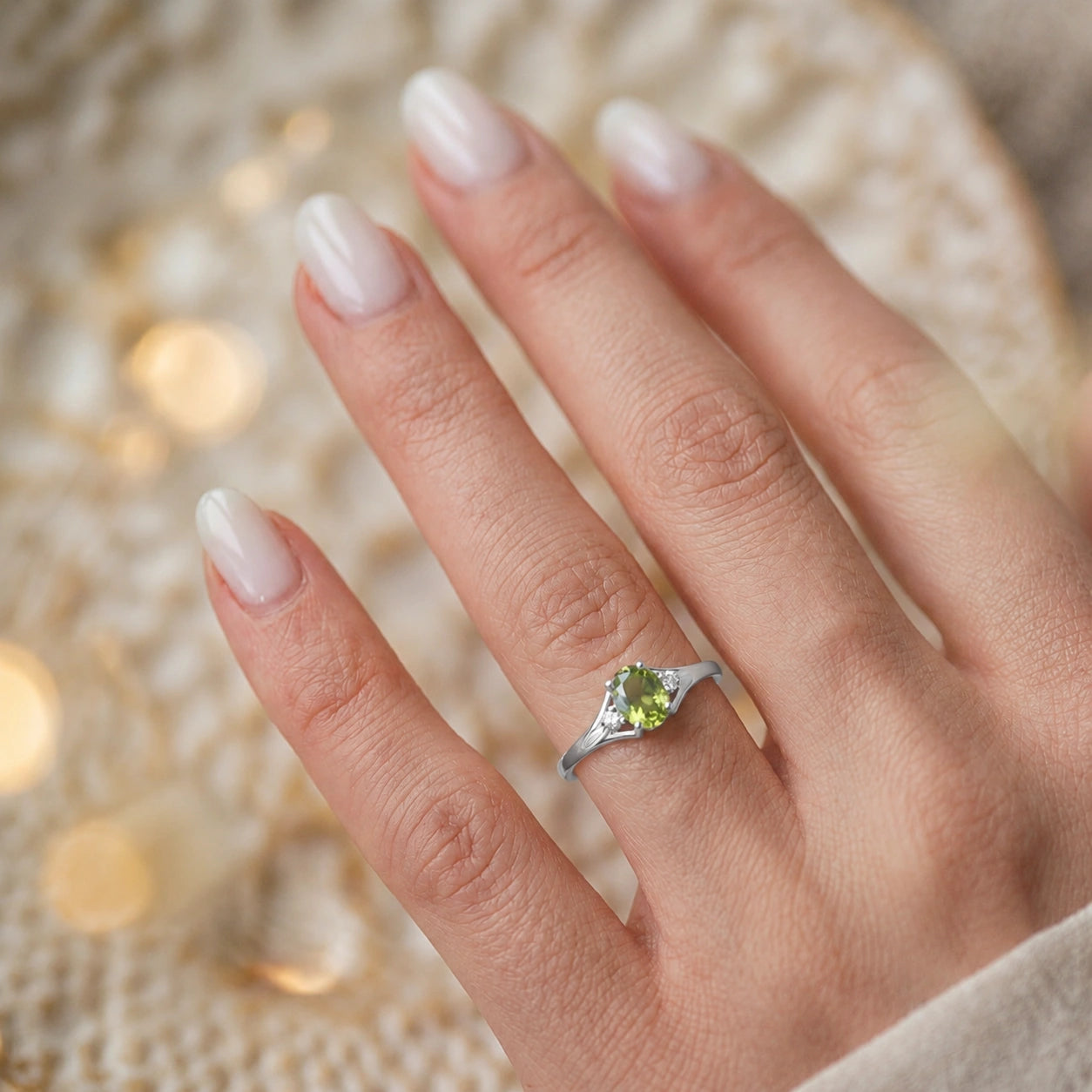 White Gold Celeste Ring Peridot 10K — Ernesta