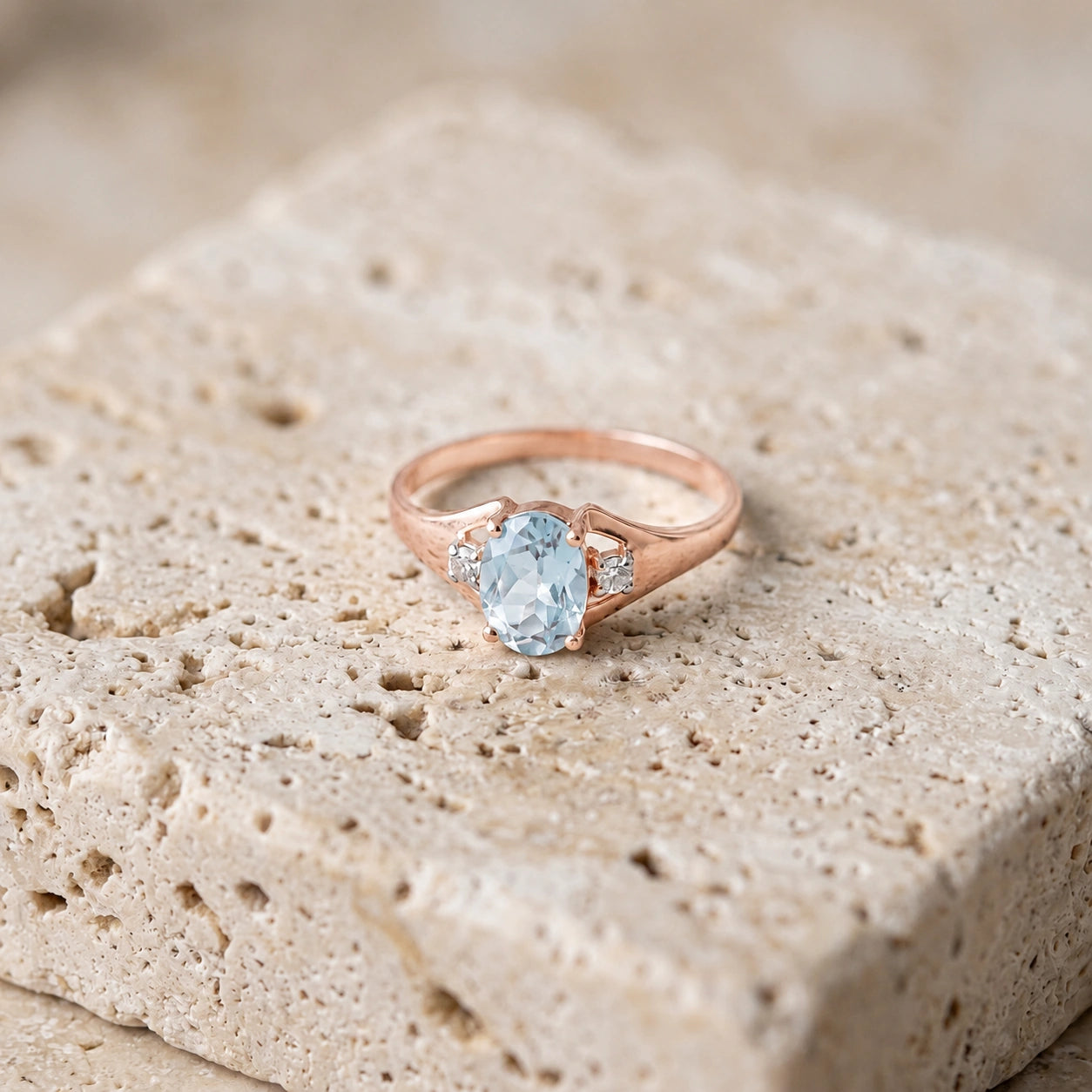 Rose Gold Celeste Ring Aquamarine 10K — Ernesta