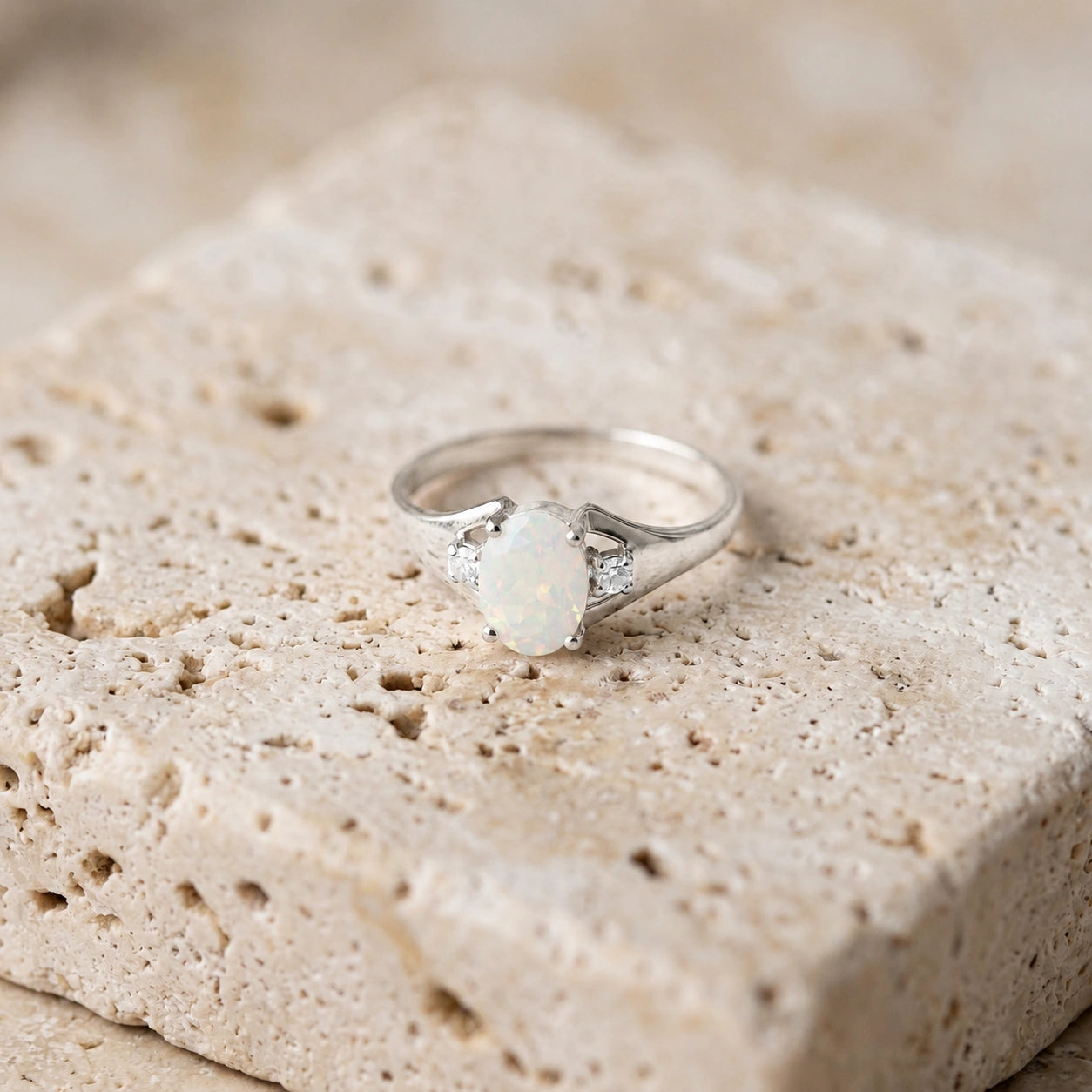 White Gold Celeste Ring Opal 10K — Ernesta