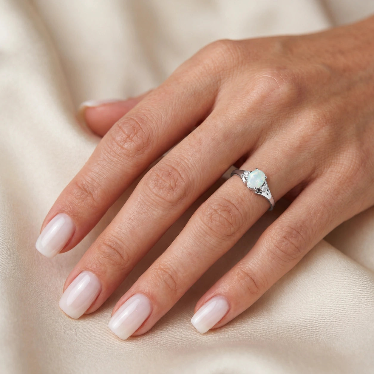 White Gold Celeste Ring Opal 10K — Ernesta