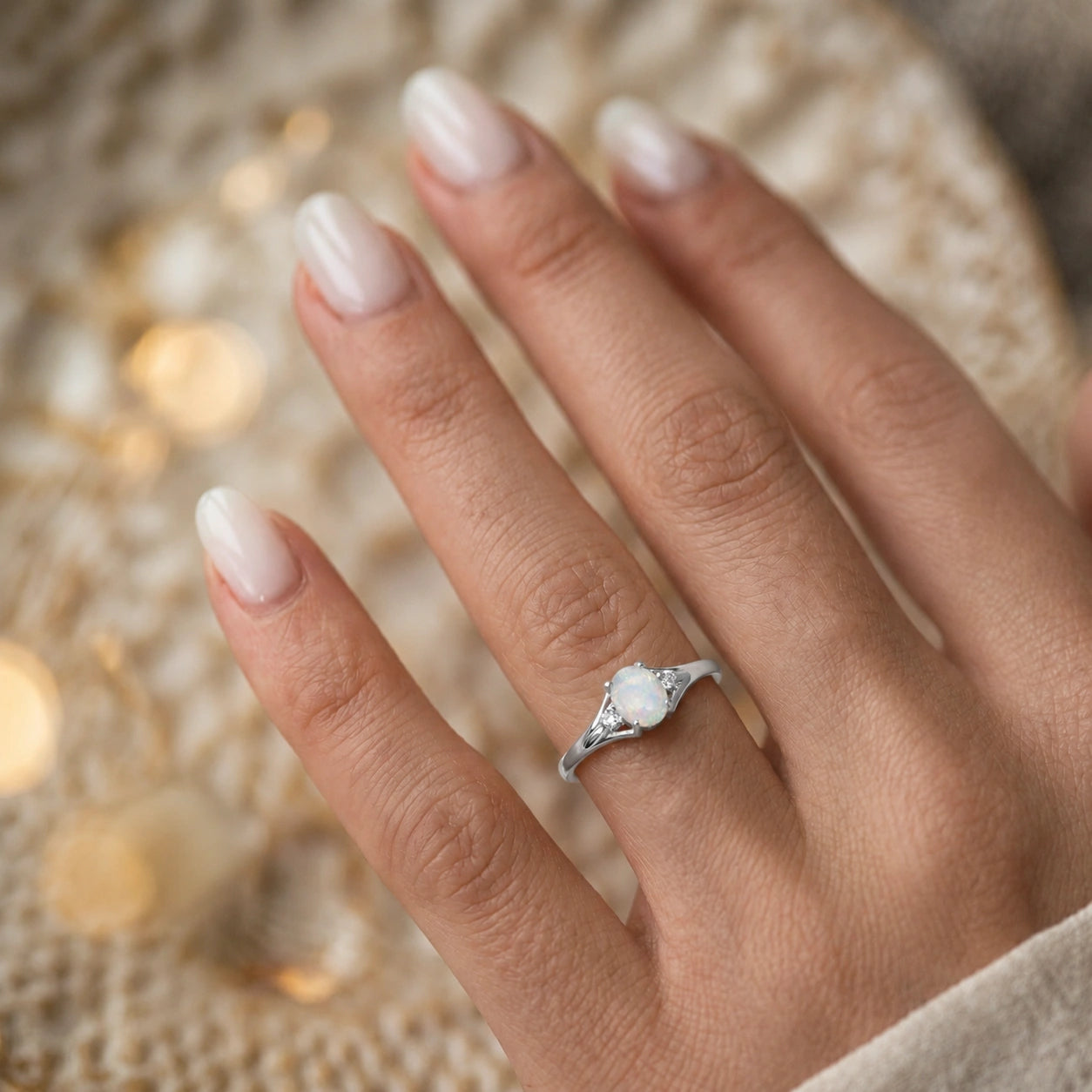 White Gold Celeste Ring Opal 10K — Ernesta