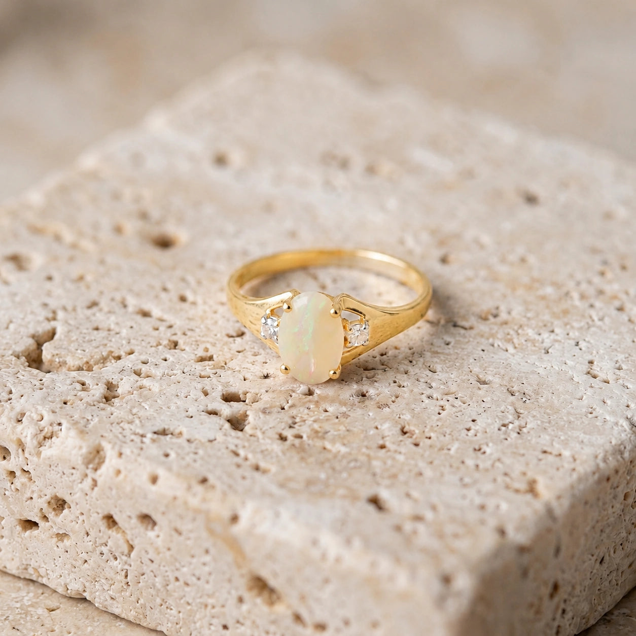 Yellow Gold Celeste Ring Opal 10K — Ernesta