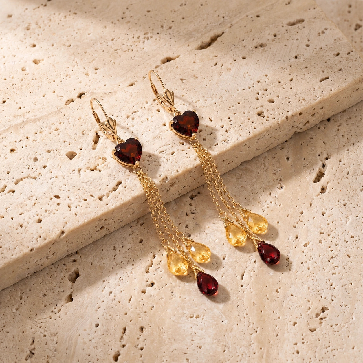 Yellow Gold Citrine & Garnet — Mariadolores