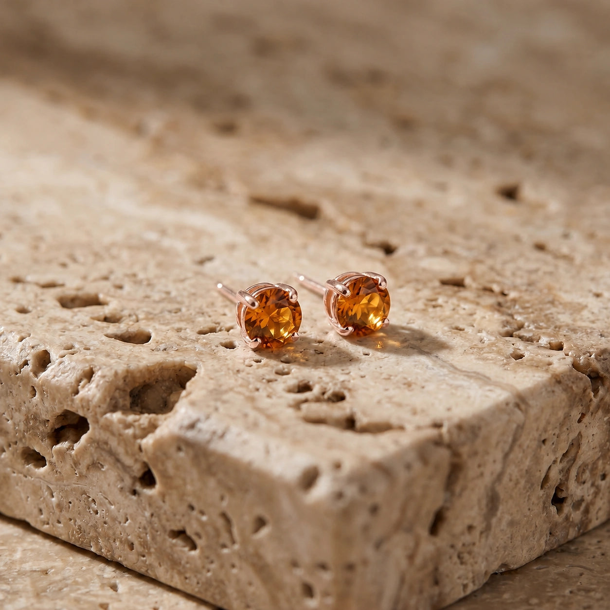 Rose Gold Petal Earrings Citrine 10K — Luna
