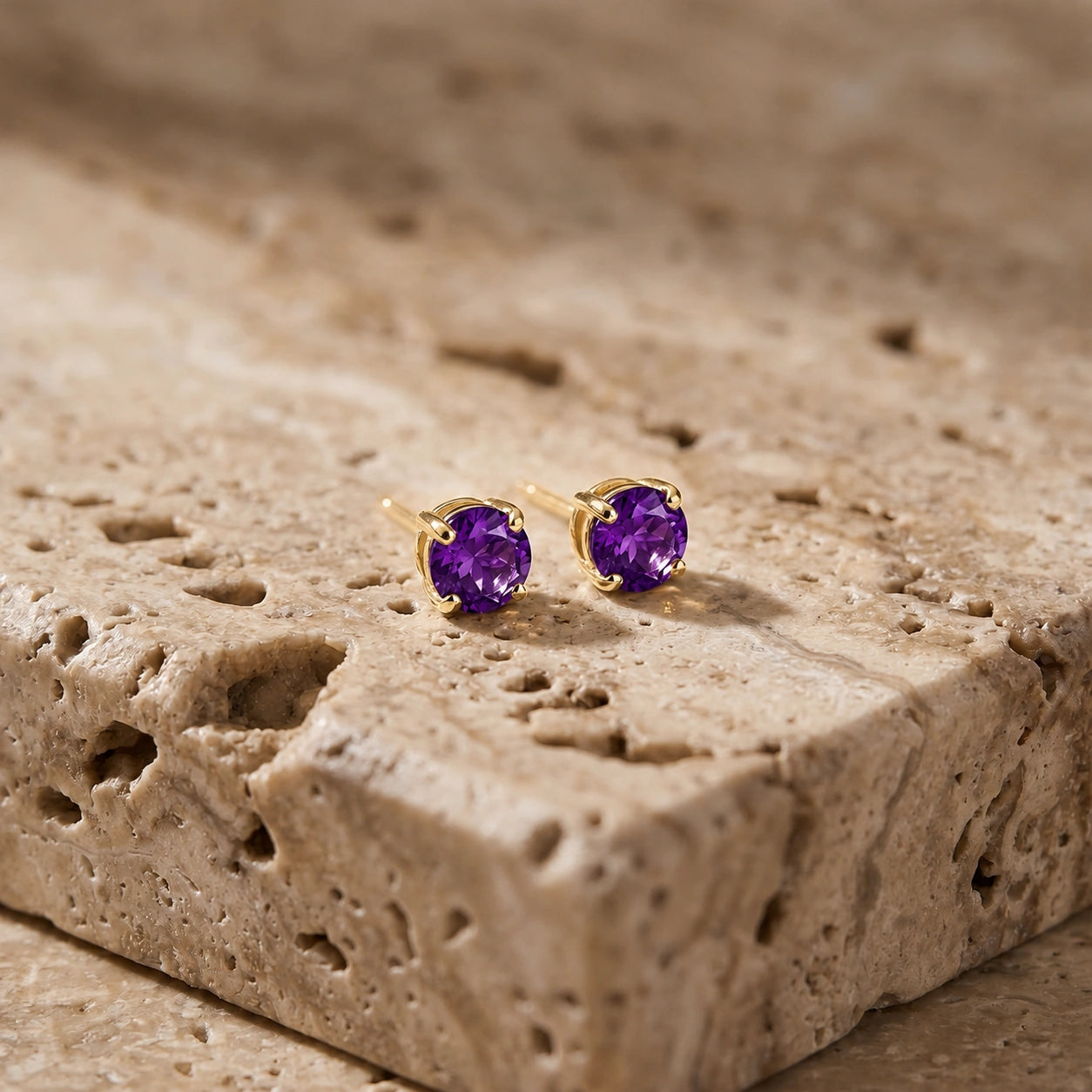 Yellow Gold Petal Earrings Amethyst 10K — Luna