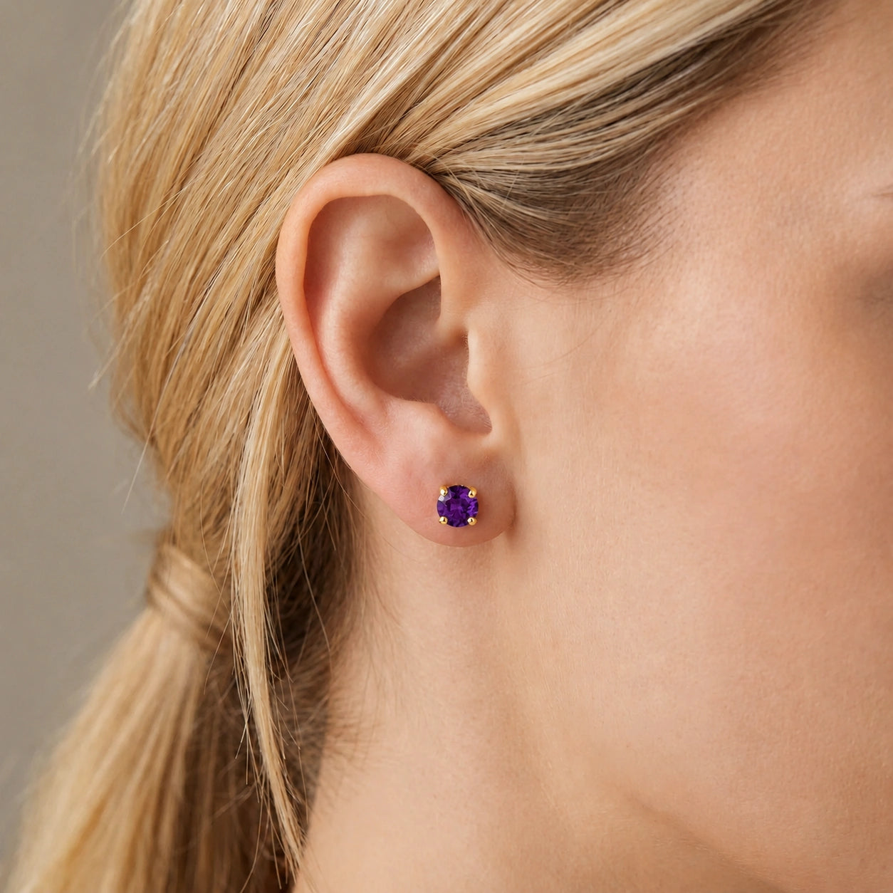 Yellow Gold Petal Earrings Amethyst 10K — Luna