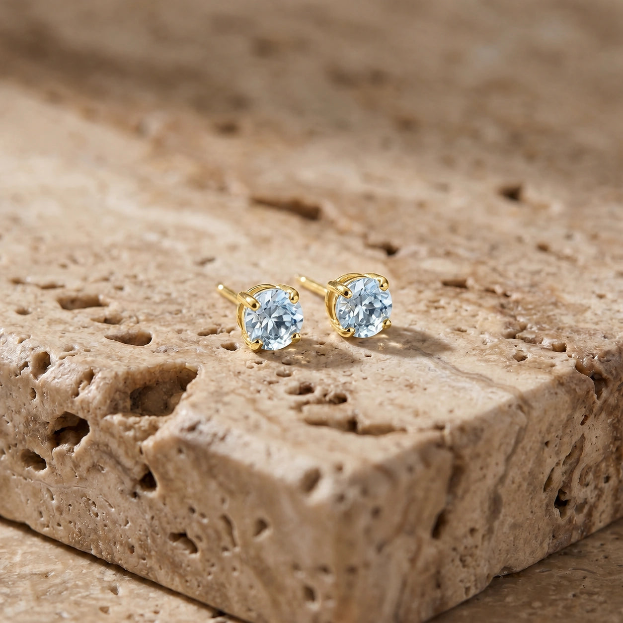 Yellow Gold Petal Earrings Aquamarine 10K — Luna
