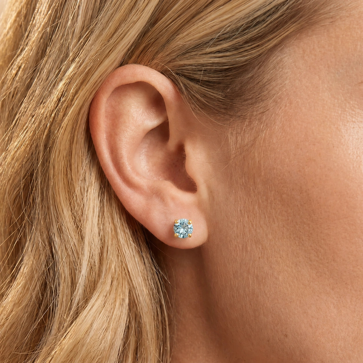 Yellow Gold Petal Earrings Aquamarine 10K — Luna
