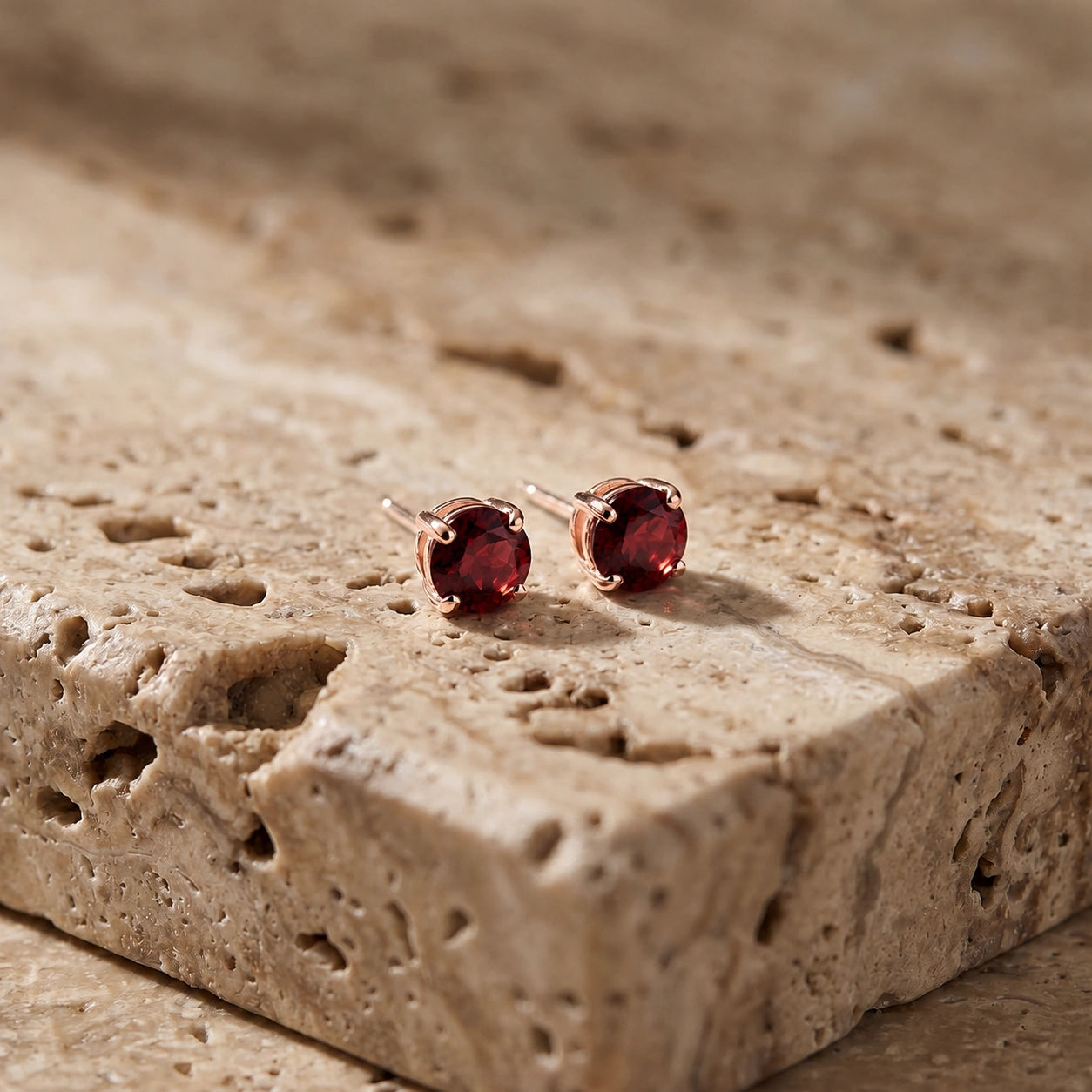 Rose Gold Petal Earrings Garnet 10K — Luna